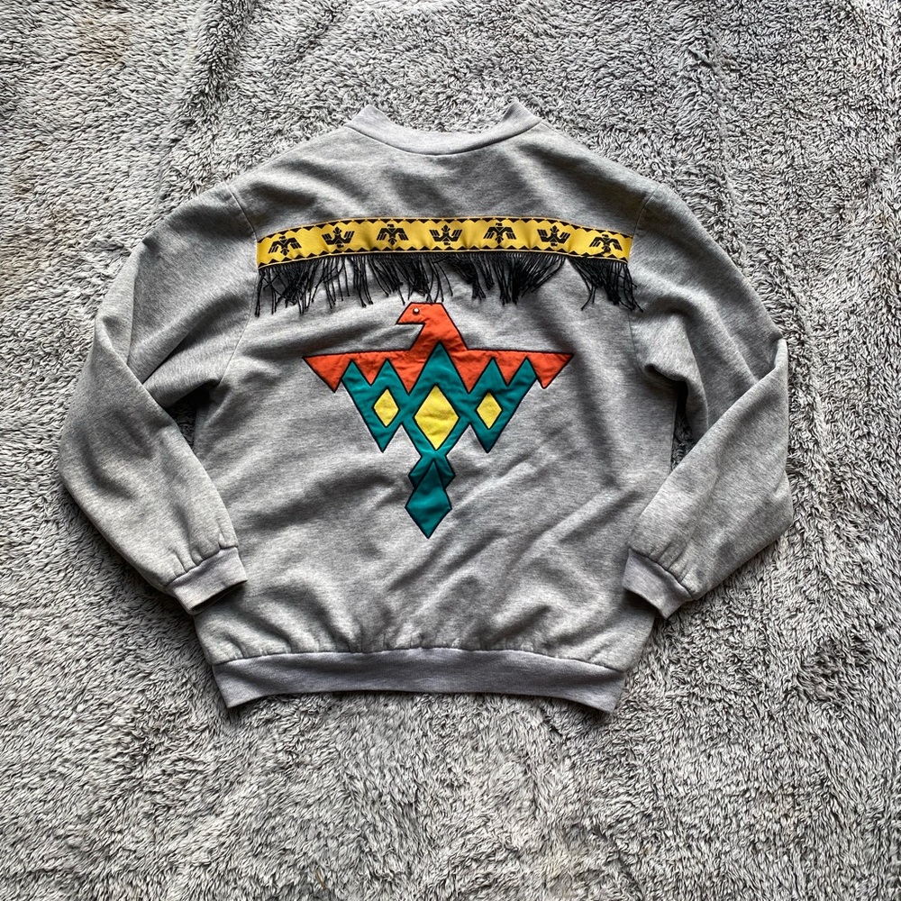 Phenix Gray Sweater with Colorful Geometric Design
